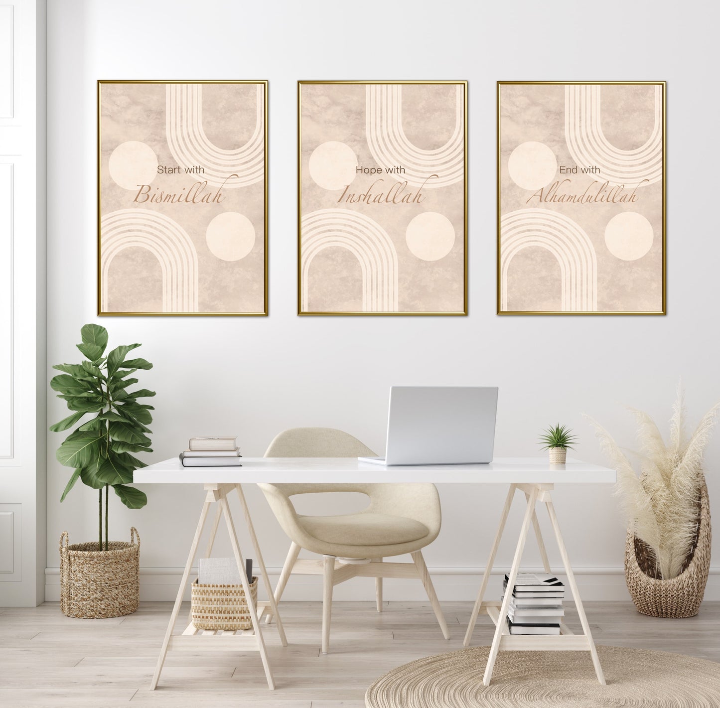 3x Beige Blessed Poster